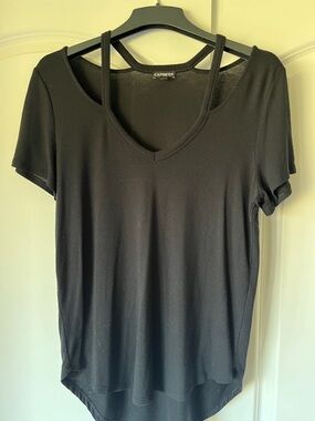 Express Black Double-Strap V-Neck Tank Tee